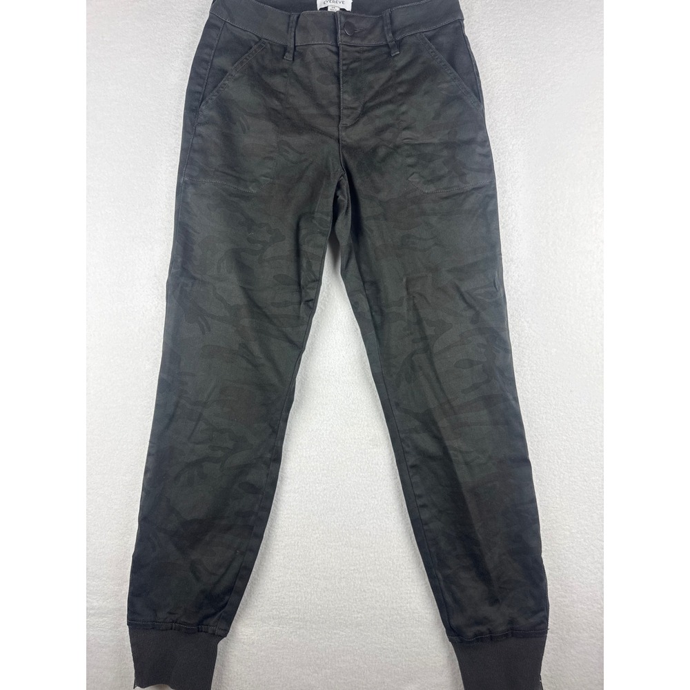 Evereve Womens Gray Camo Stretch Jogger Pants Size 26 Ribbed Cuff Tapered Leg